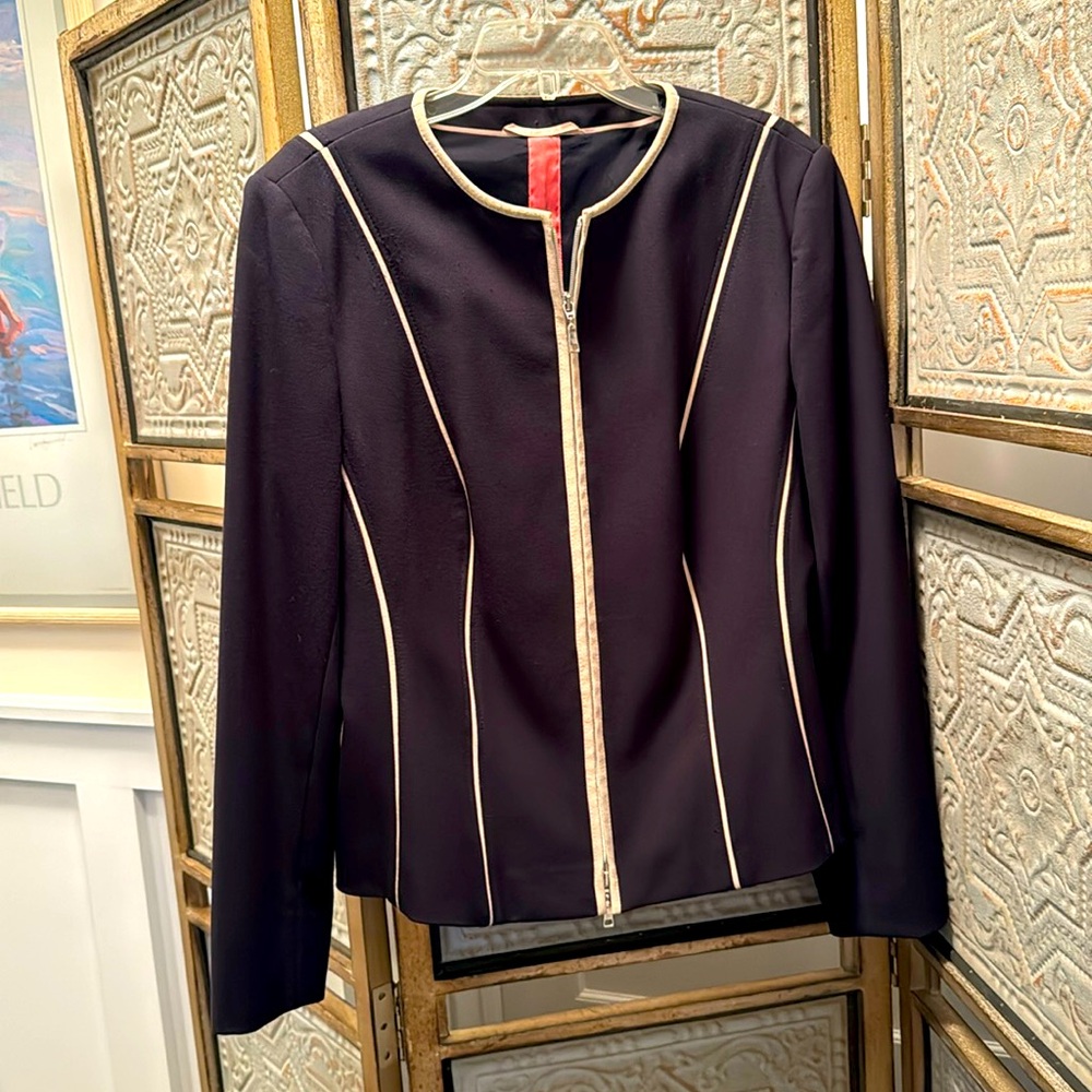 Basler navy blue and tan trimmed jacket.